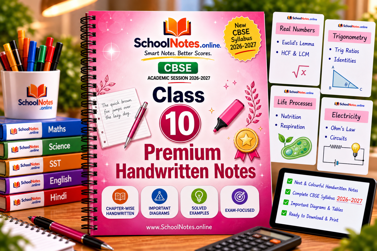 Maharashtra Board Class 10 Mathematics (Part 1 & Part 2) + Science &Technology (Part 1 & Part 2)+sst+ English Handwritten Notes Combo cover